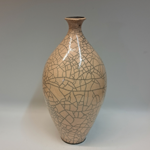 BS-033 Raku Medium Bottle-Shape White Crackle 11.5x6x6 $250 at Hunter Wolff Gallery